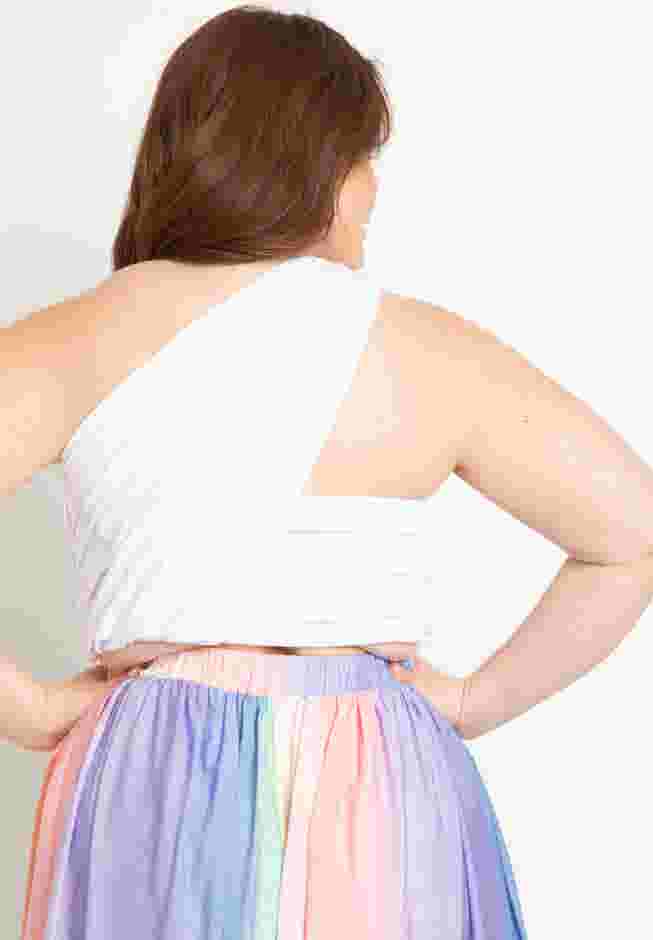  Asym Neckline Shirred Crop Top image number 1