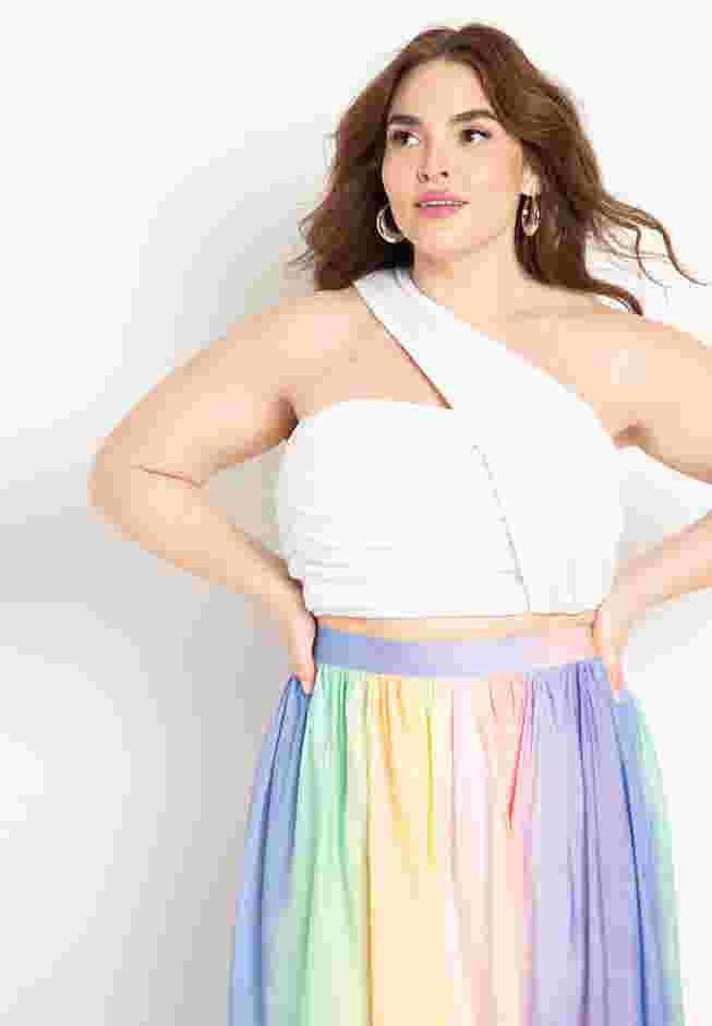  Asym Neckline Shirred Crop Top image number 0