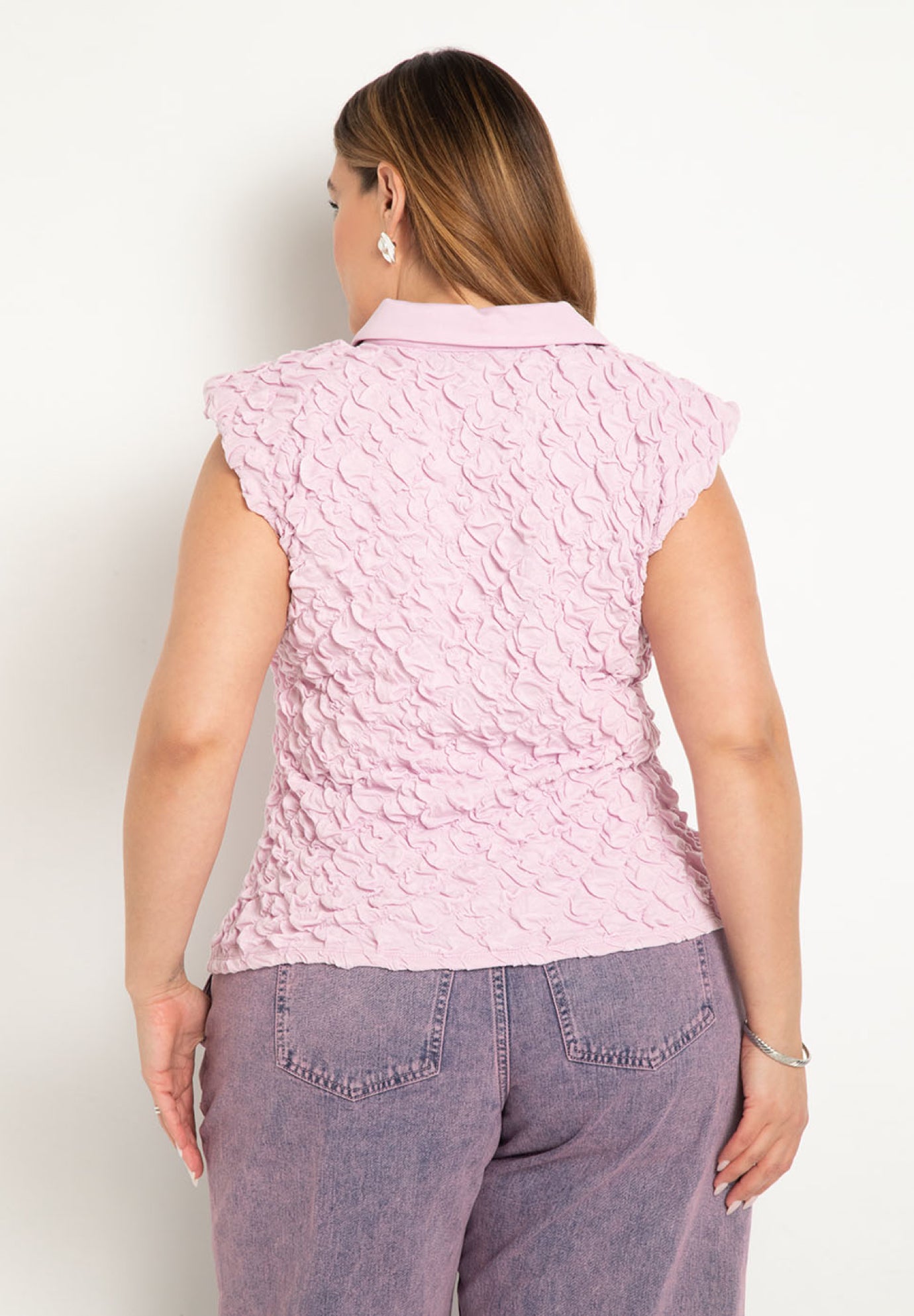 Crinkle Texture Collared Top image number 1