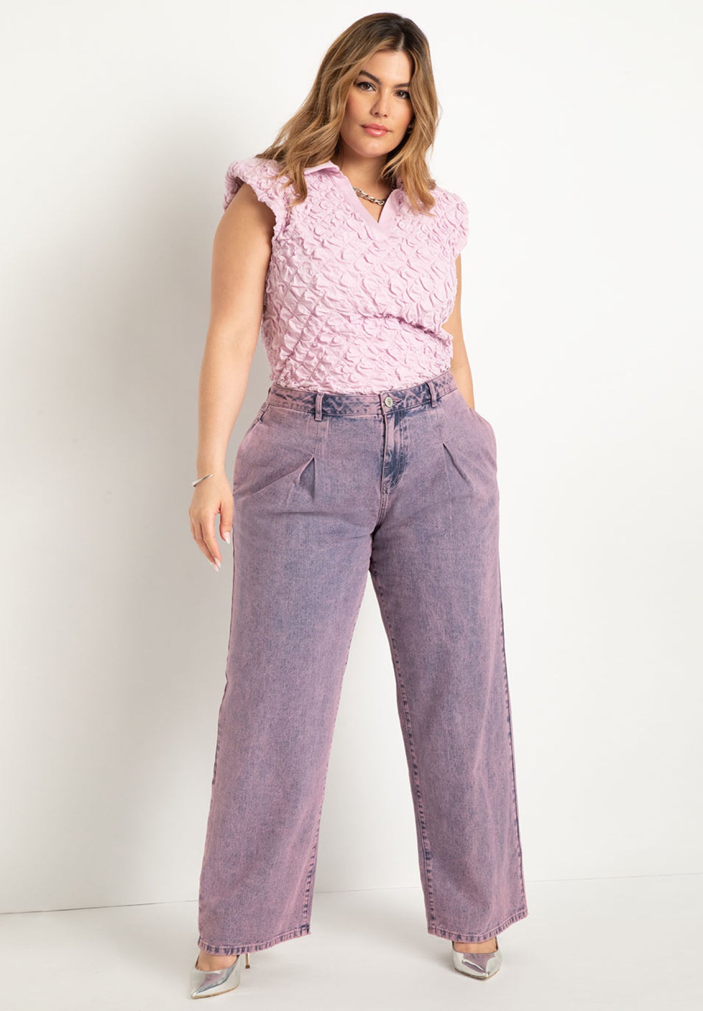 Crinkle Texture Collared Top image number 2