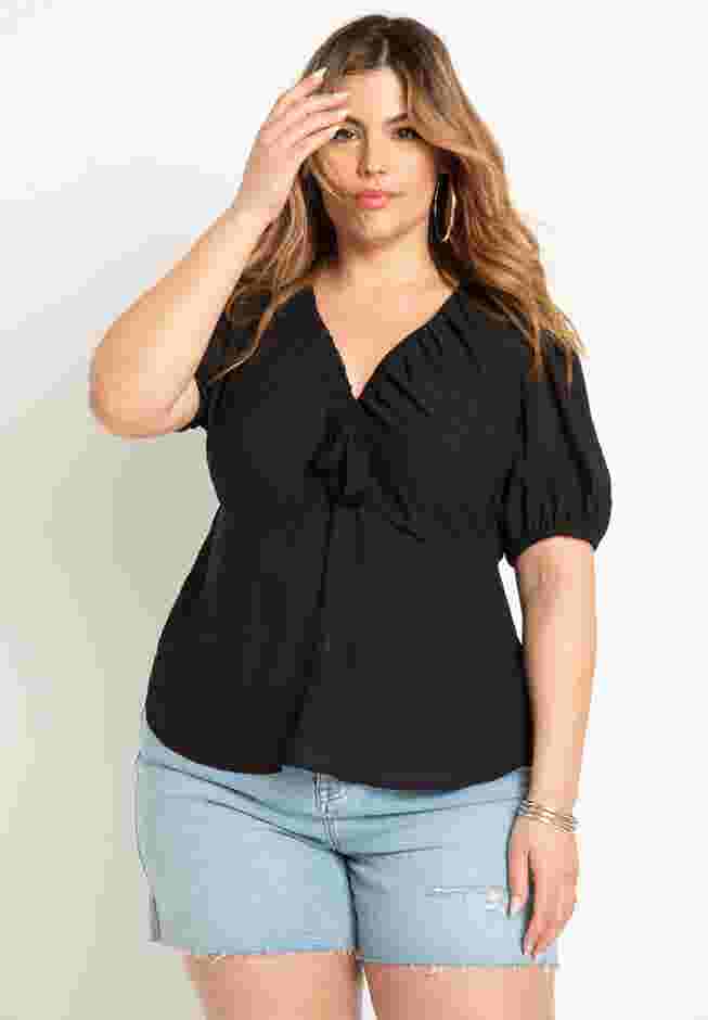 Tunnel Neck Blouse With Puff Sleeve image number 0