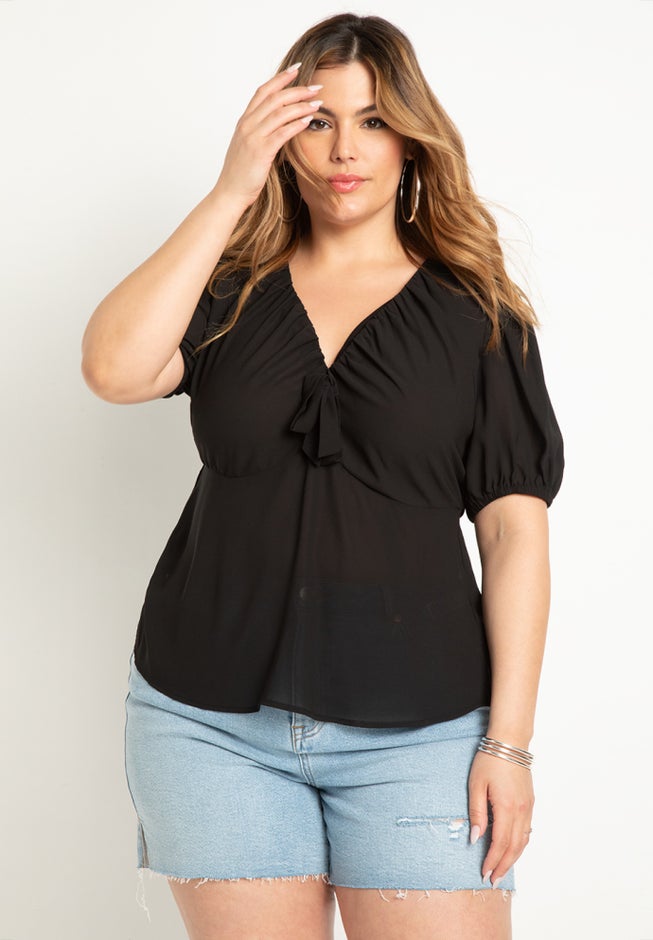 Tunnel Neck Blouse With Puff Sleeve image number null