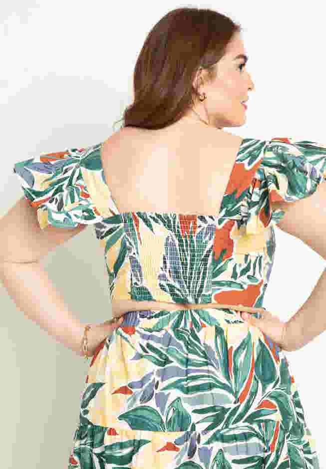 Ruffle Sleeve Printed Crop Top image number 1