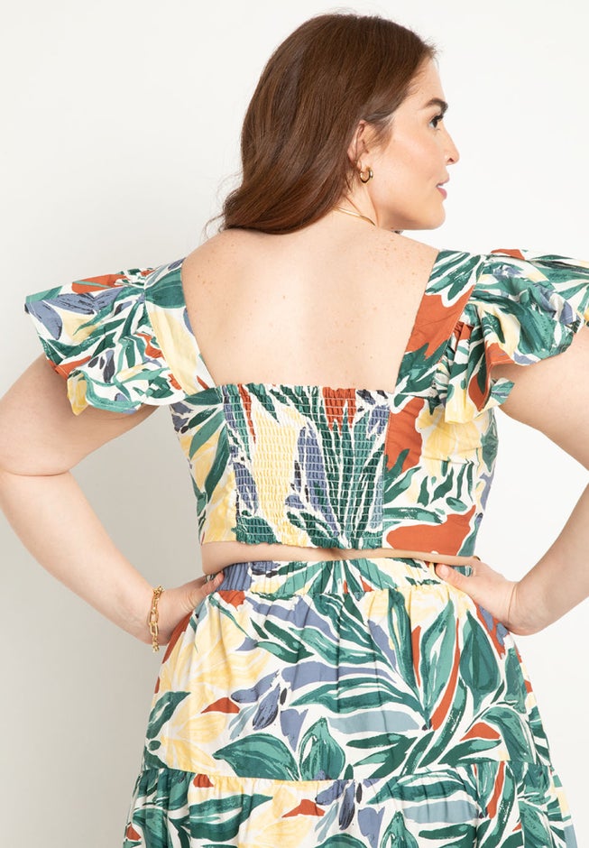 Ruffle Sleeve Printed Crop Top image number null