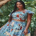 Ruffle Sleeve Printed Crop Top image number null