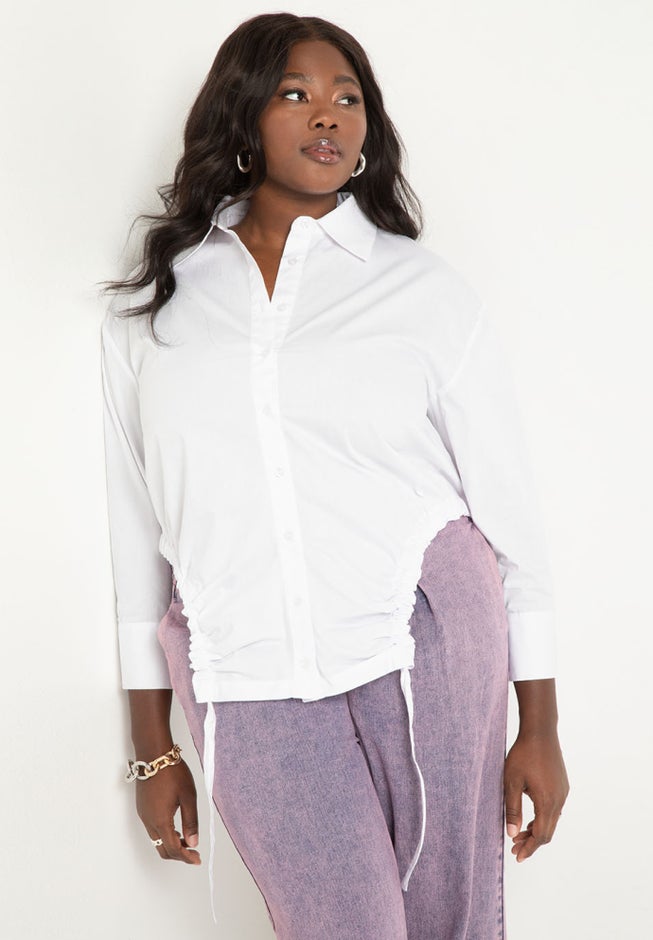 Tunnel Cutout Hem Button Down Shirt image number 0