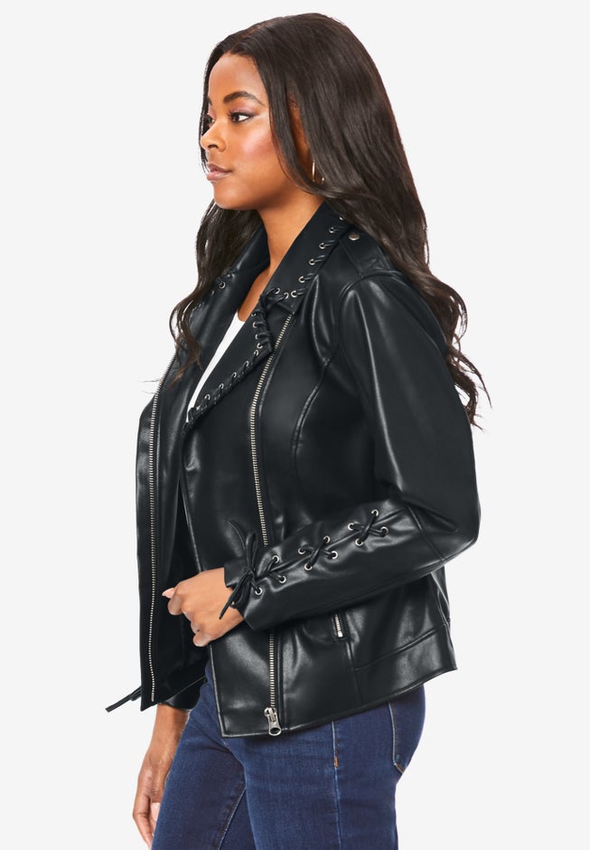Faux Leather Moto Jacket image number null