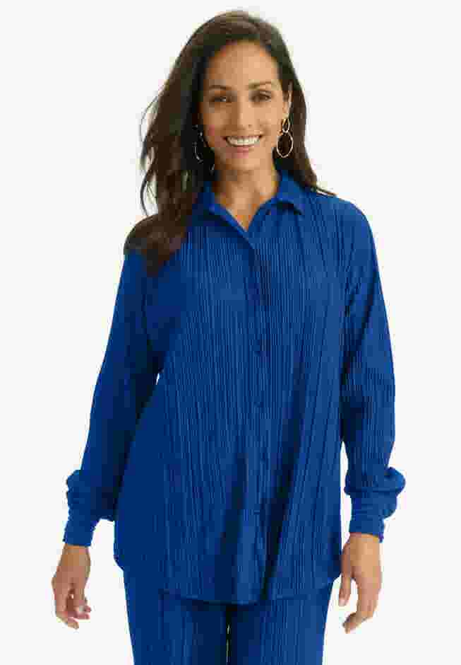 Plisse Button-Front Blouse image number 0