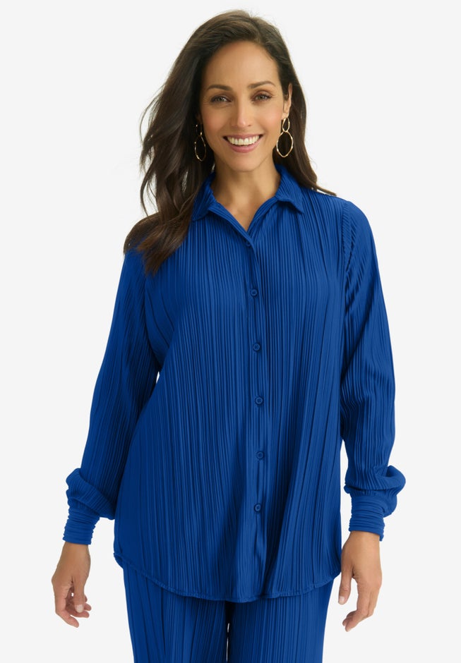 Plisse Button-Front Blouse image number 0