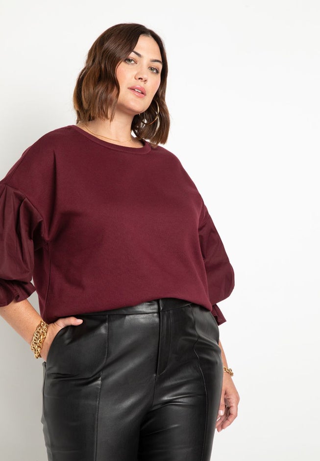Combo Flounce Sleeve Sweatshirt image number null
