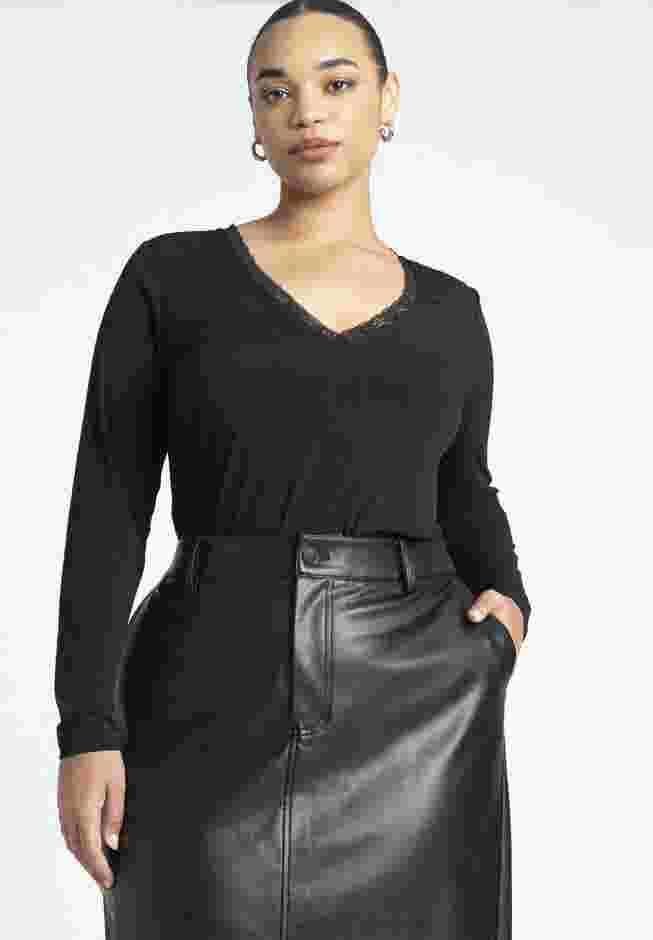 Lace Trim V-Neck Top image number 0