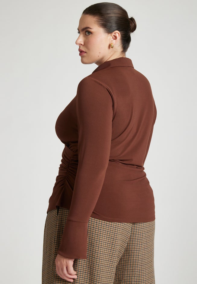 Stretch Wrap Top With Collar image number 1