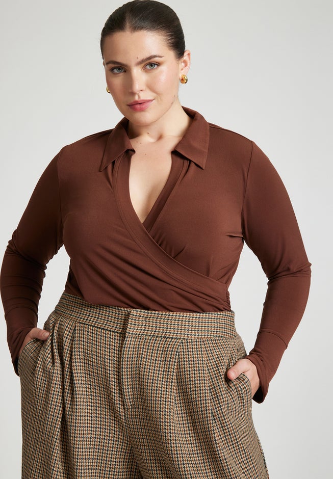 Stretch Wrap Top With Collar image number 0