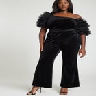 Puff Sleeve Tulle And Velvet Top image number null