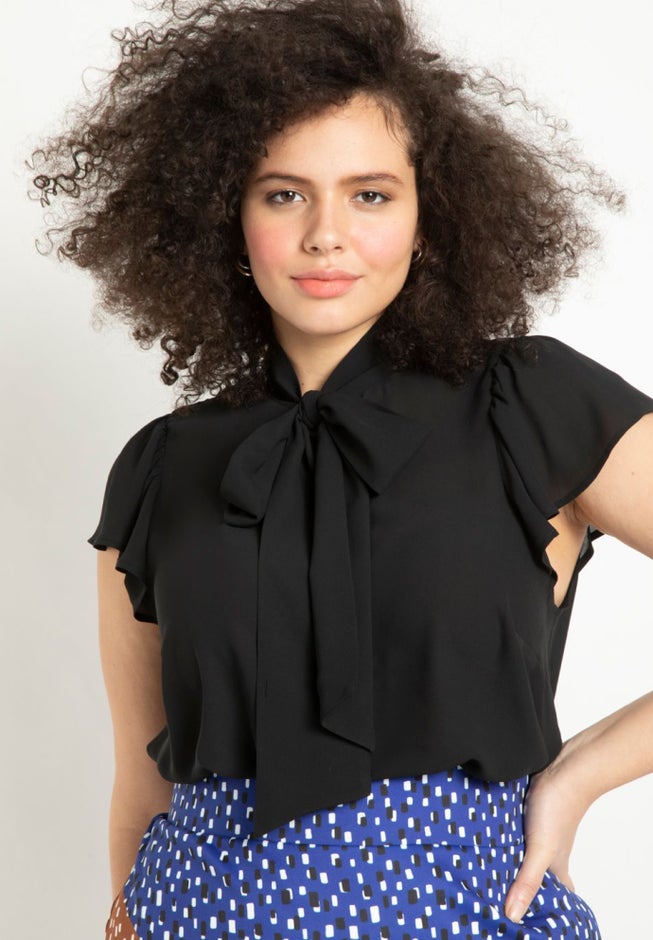 Flutter Sleeve Tie Neck Blouse image number 0