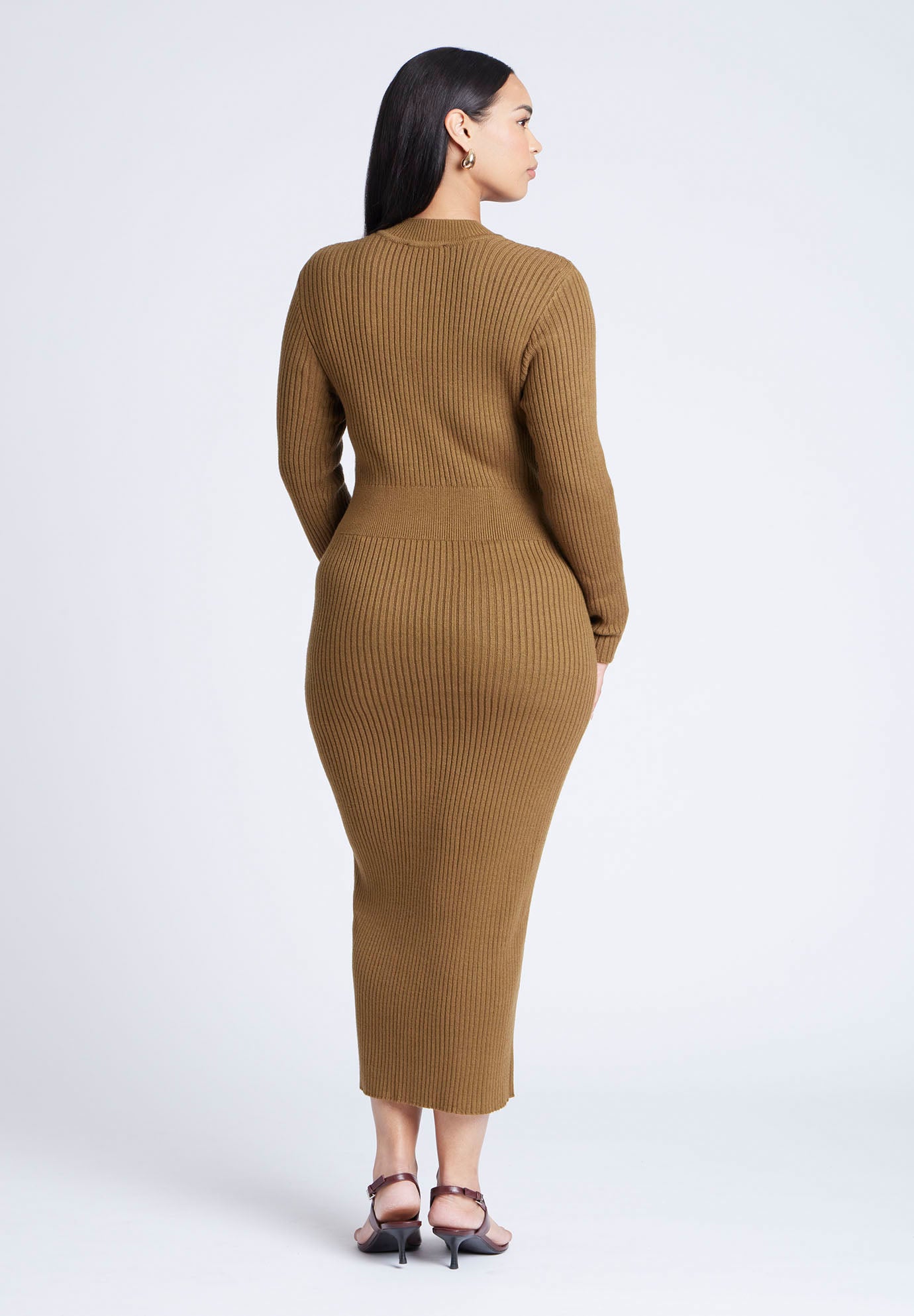 Mock Neck Rib Button Dress image number 1