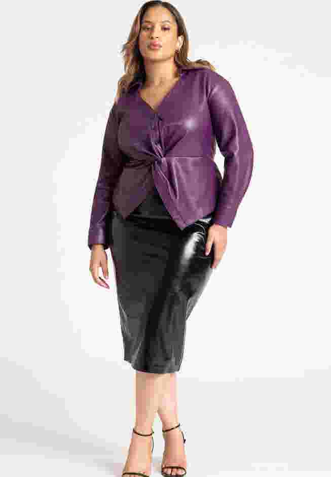 Faux Leather Long Sleeve Twist Top image number 1
