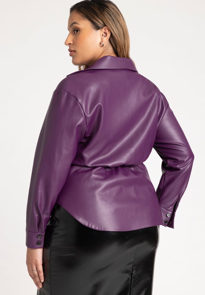 Faux Leather Long Sleeve Twist Top image number null