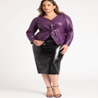 Faux Leather Long Sleeve Twist Top image number null