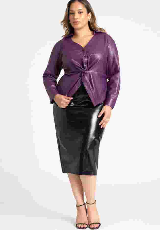 Faux Leather Long Sleeve Twist Top image number 3