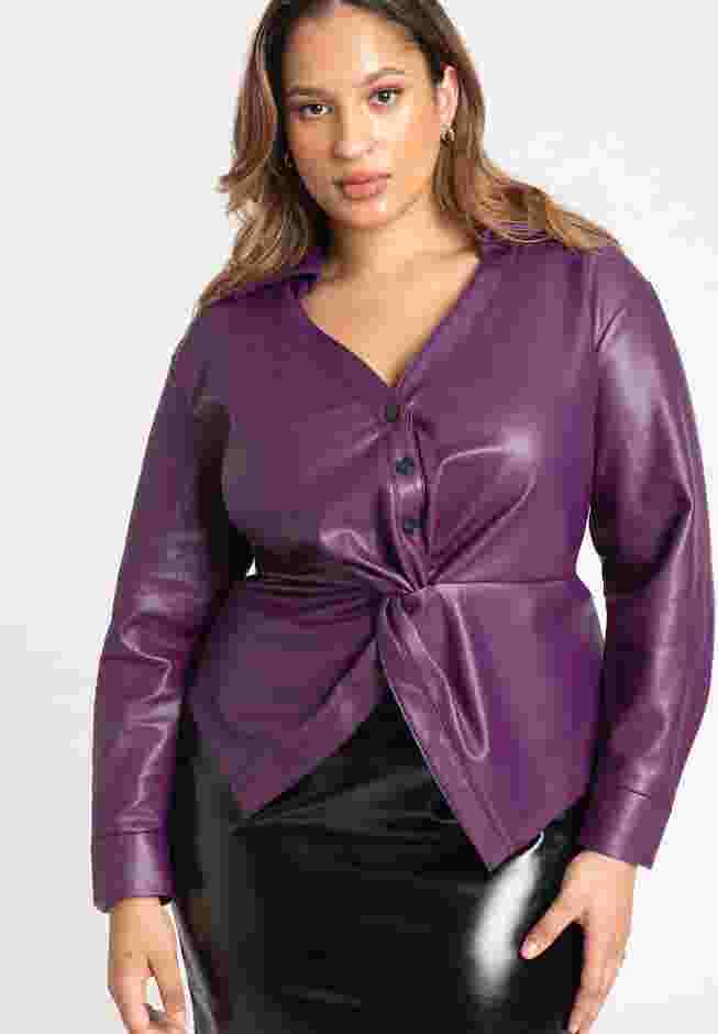 Faux Leather Long Sleeve Twist Top image number 0