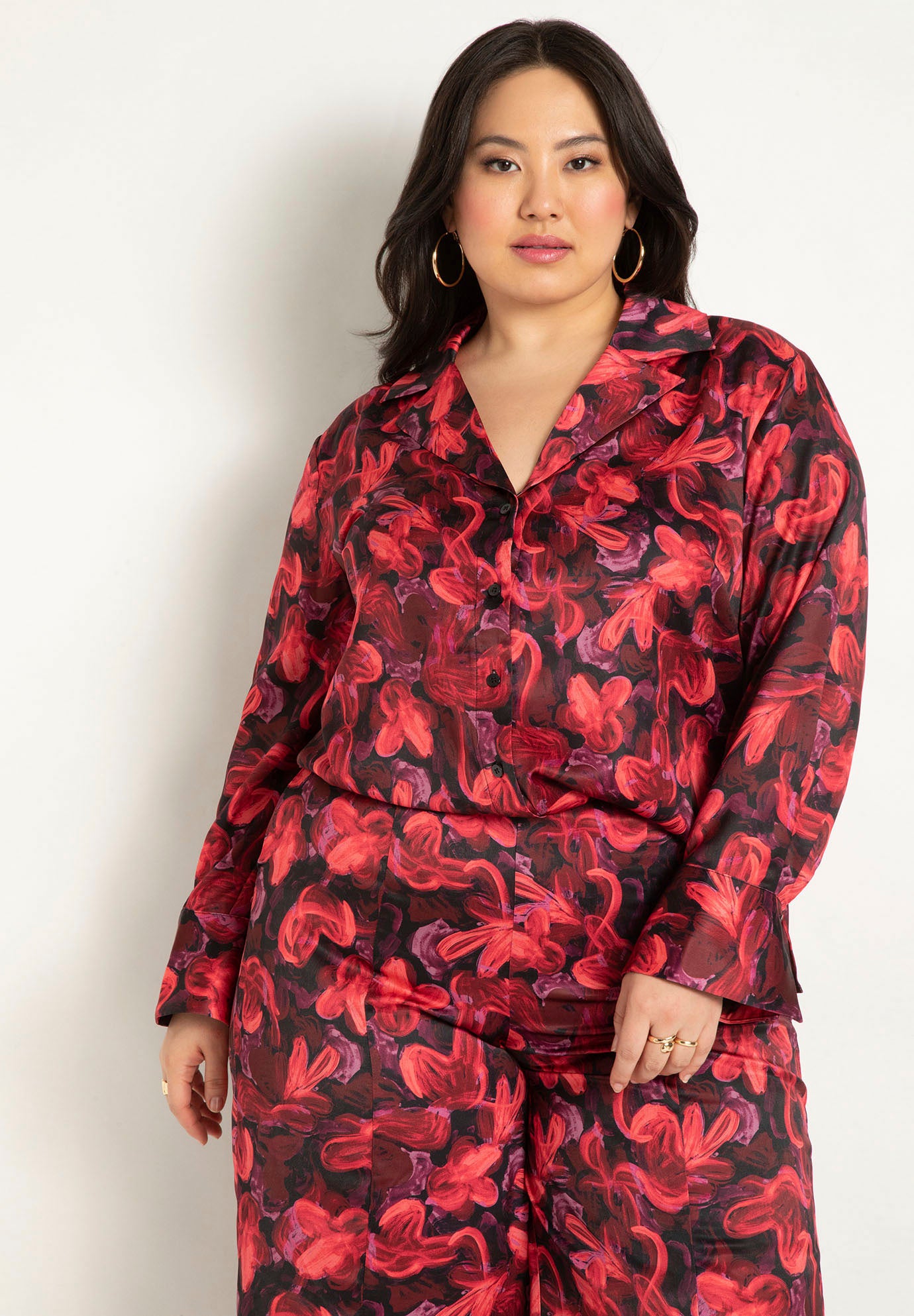 Printed Satin Button Down image number 1