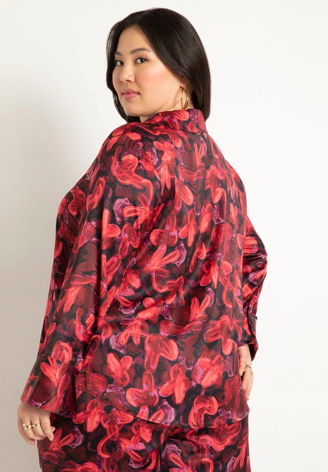 Printed Satin Button Down image number 2