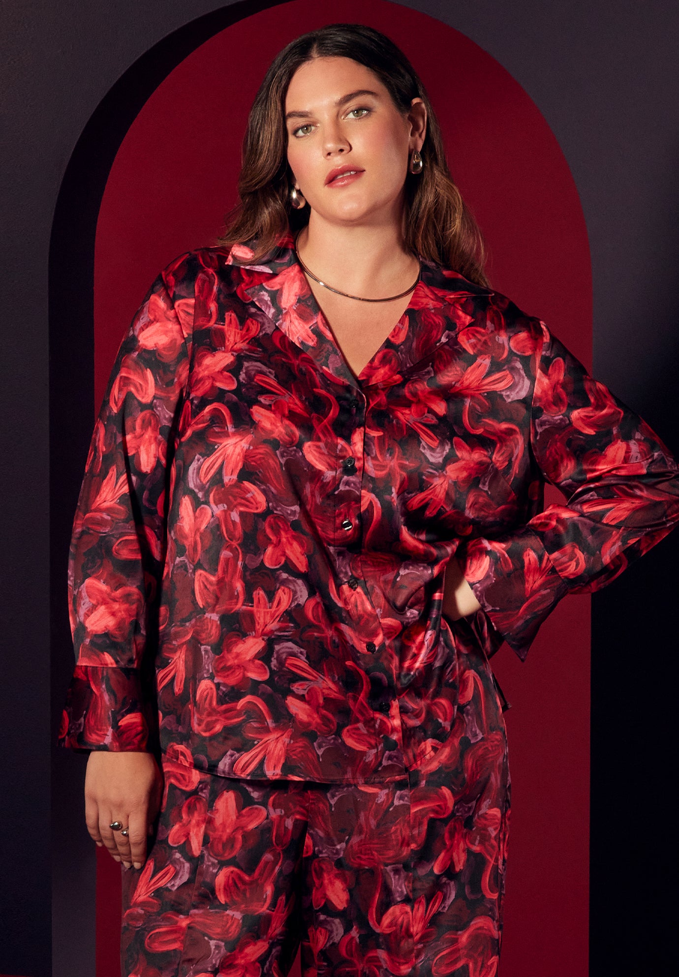 Printed Satin Button Down image number 0