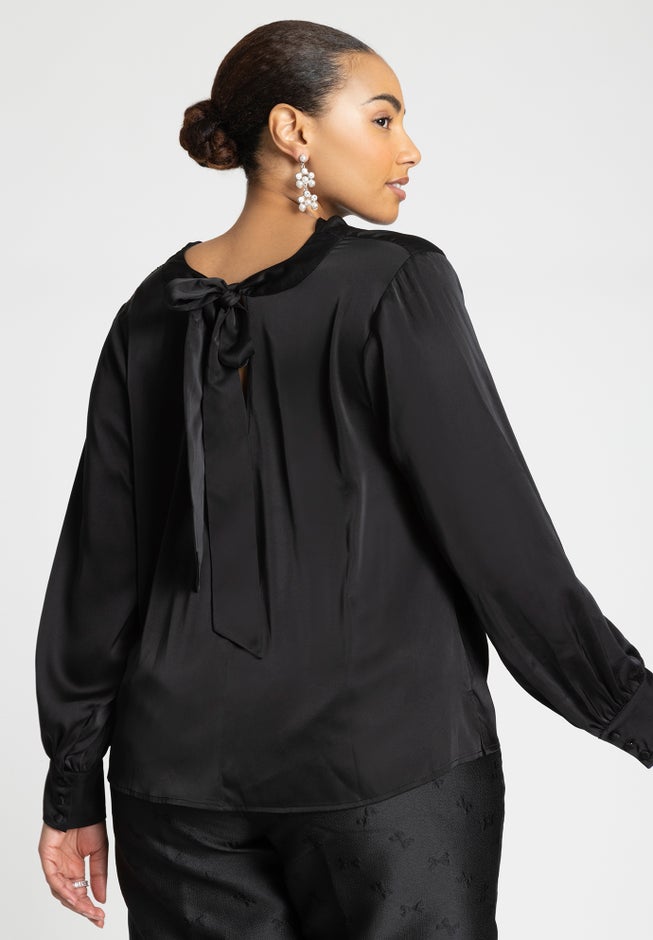 Draped Satin Cowl Neck Blouse image number null