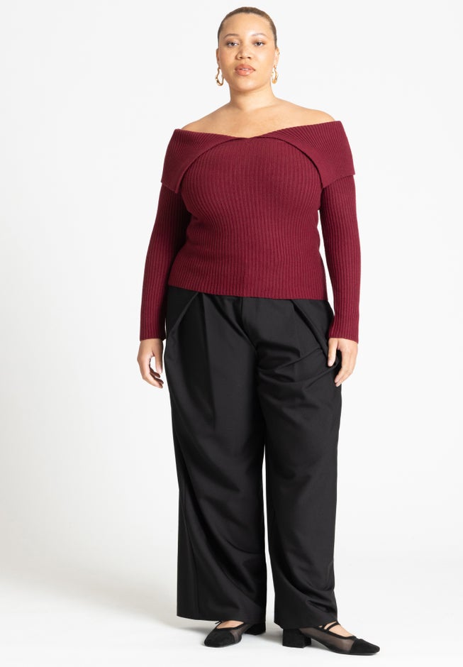 Ribbed Off The Shoulder Sweater image number null