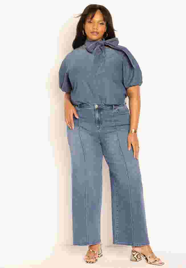 Pintuck Detail Flare Leg Jean image number 1