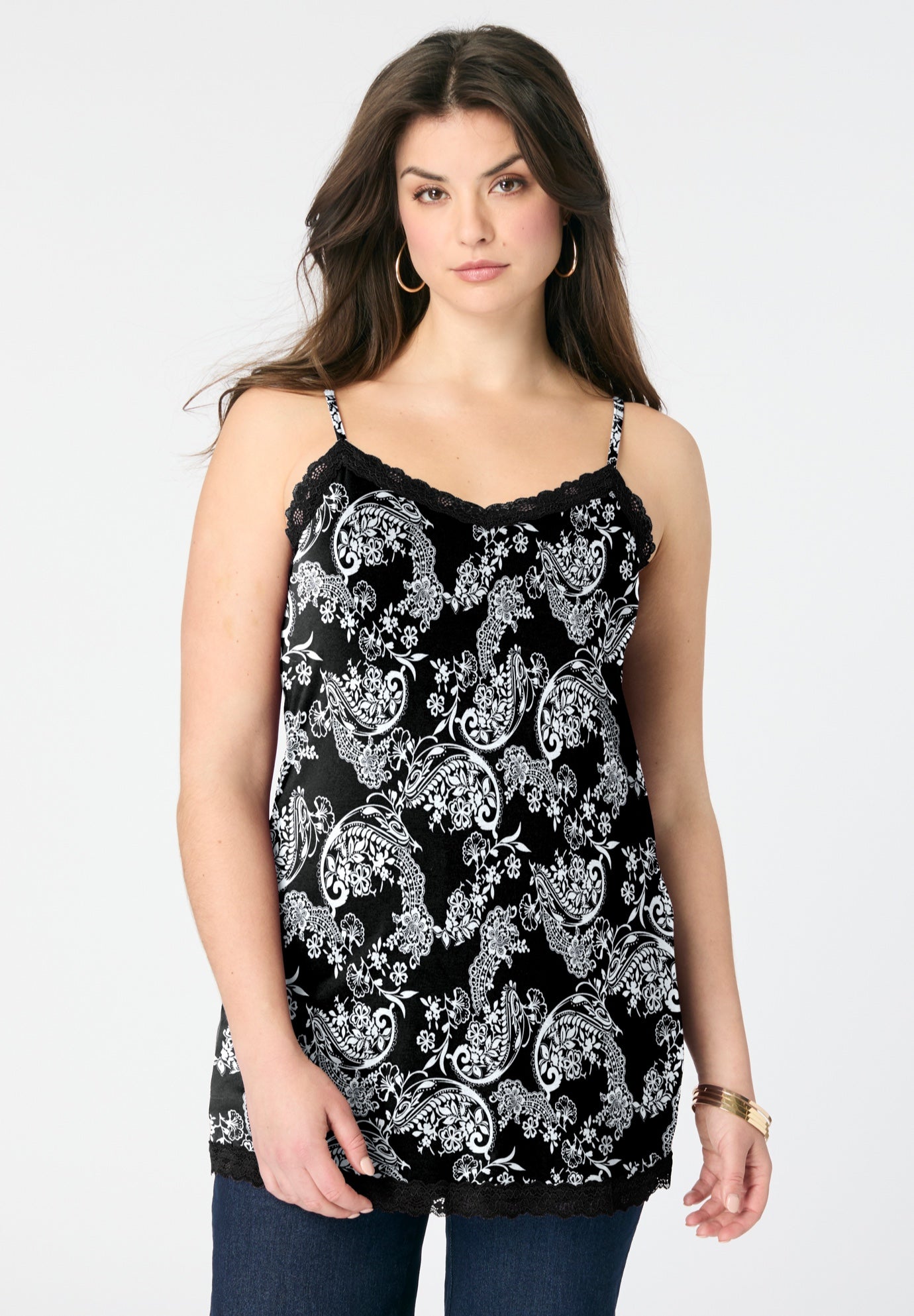 Lace Trim Knit Cami with Adjustable Straps image number 0