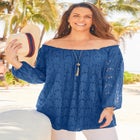 Stretch Lace Peasant Blouse image number null