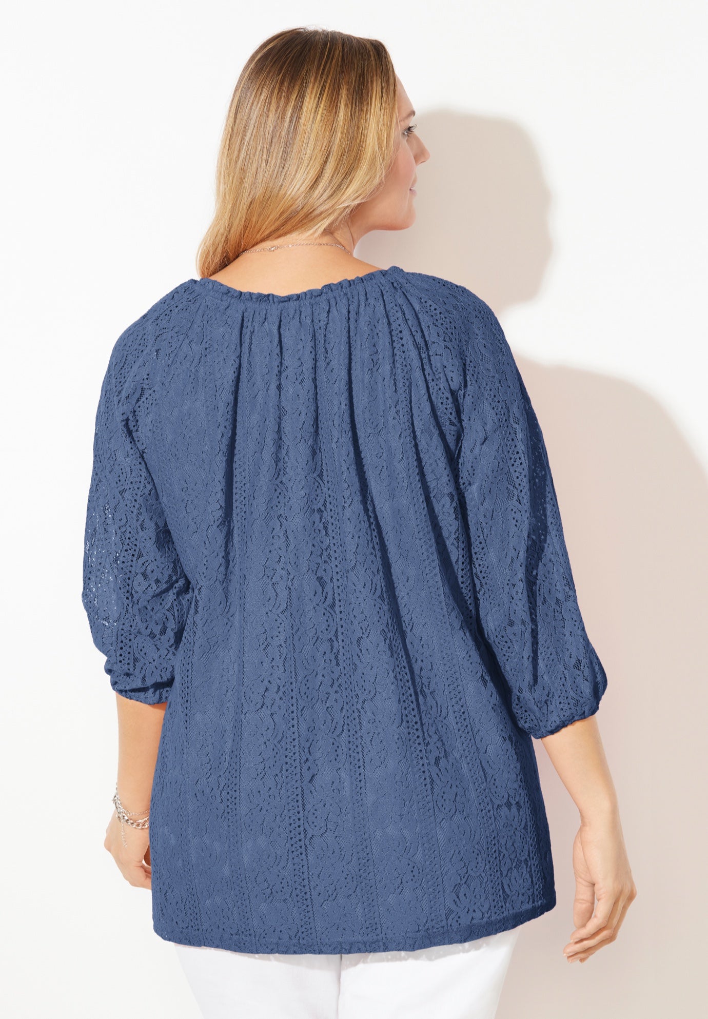 Stretch Lace Peasant Blouse image number 1