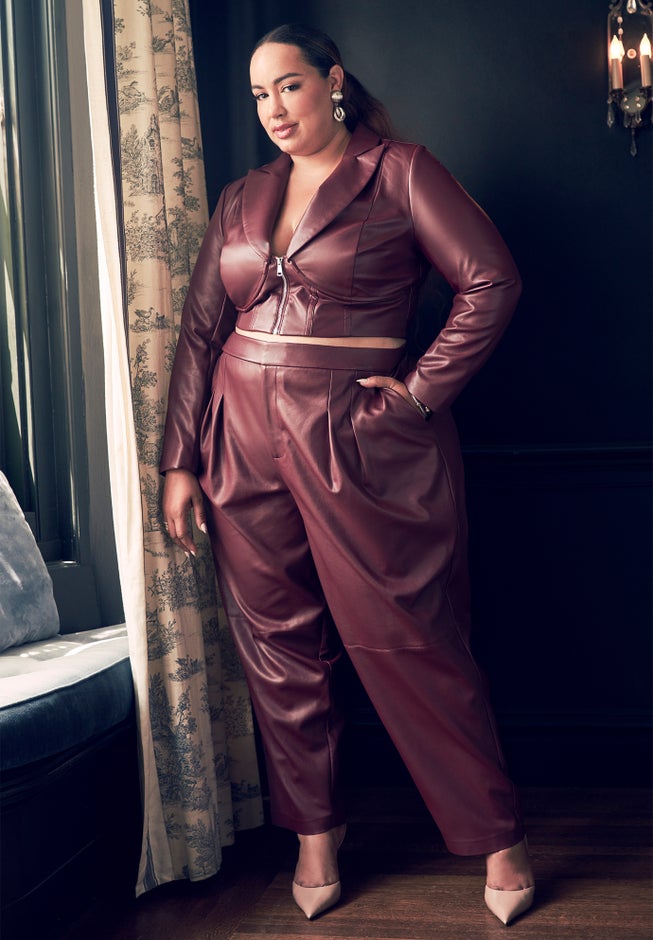 Pleat Detail Tapered Faux Leather Pant image number null
