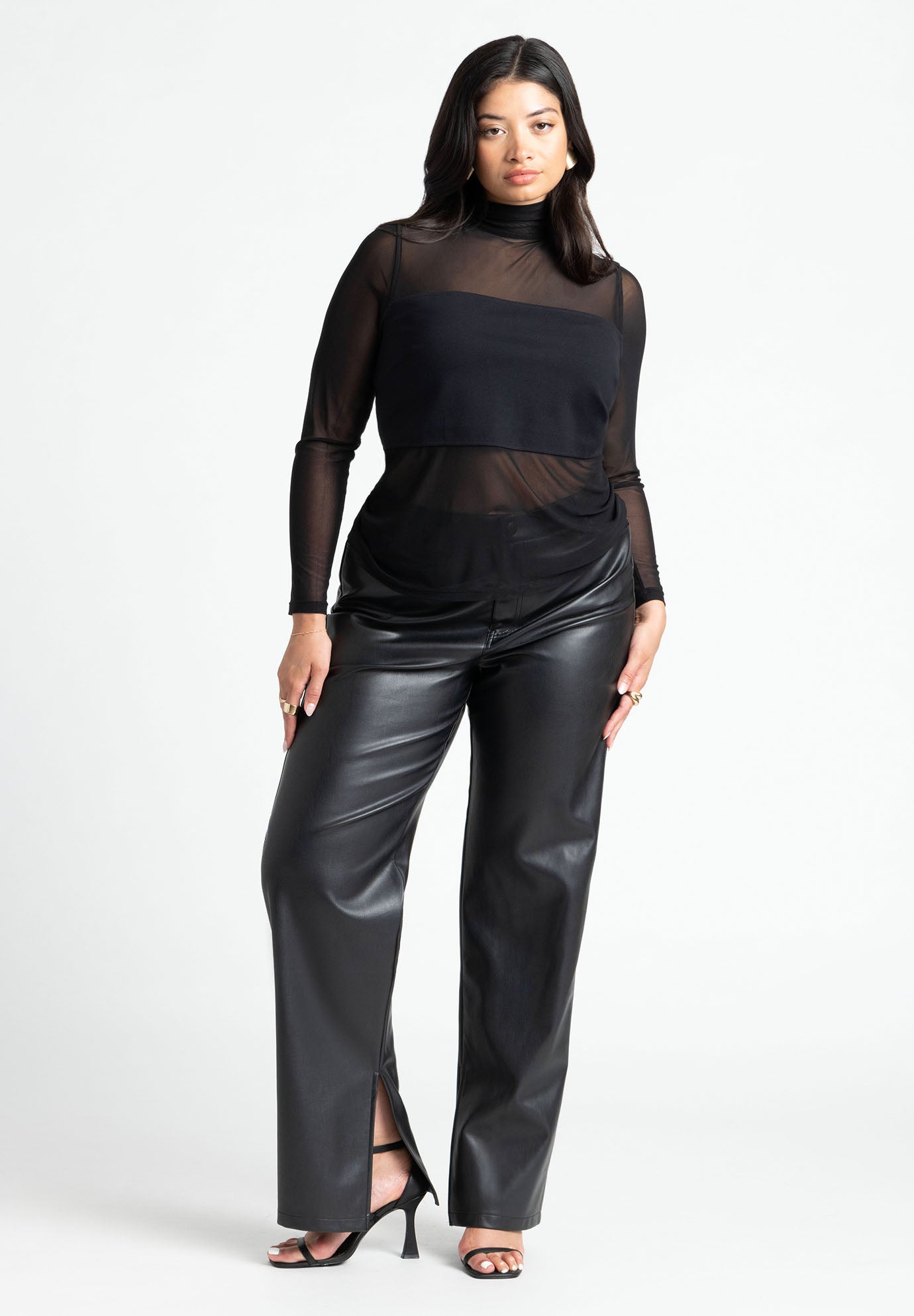 Slit Hem Faux Leather Pant image number 0