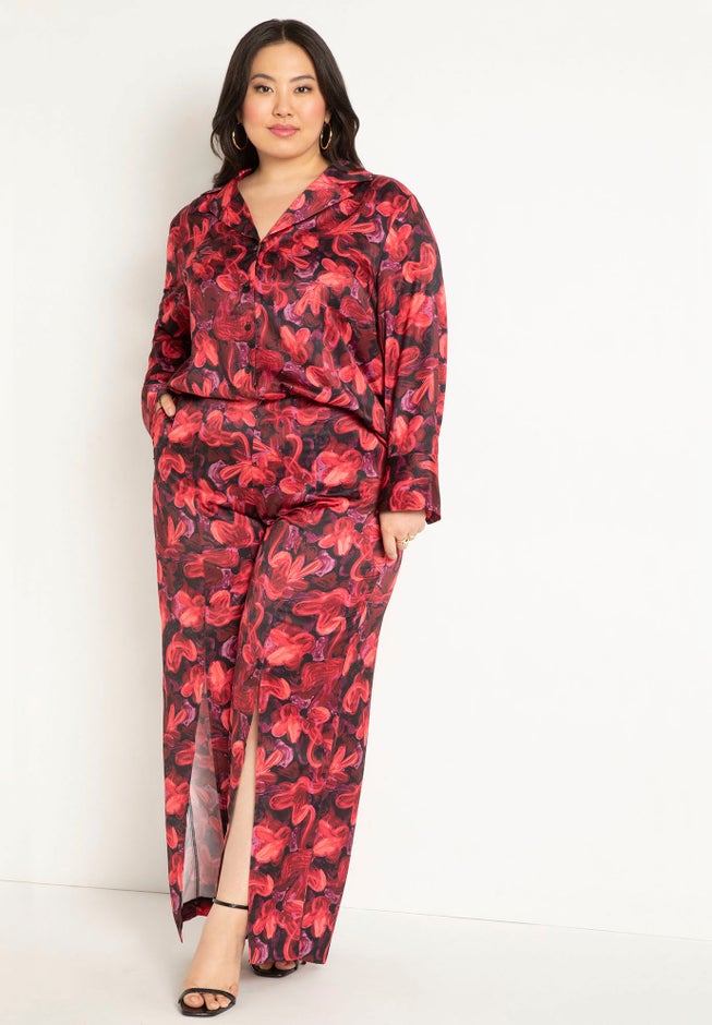 Satin Pant With Slit Leg Detail image number null