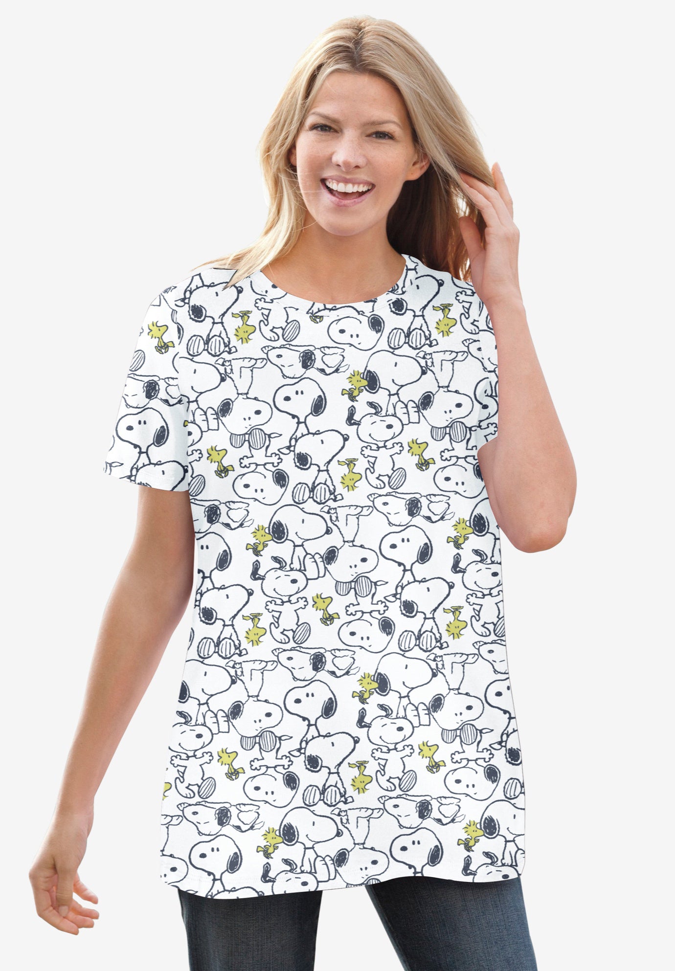 Peanuts White Snoopy Print Crewneck Tee image number 0