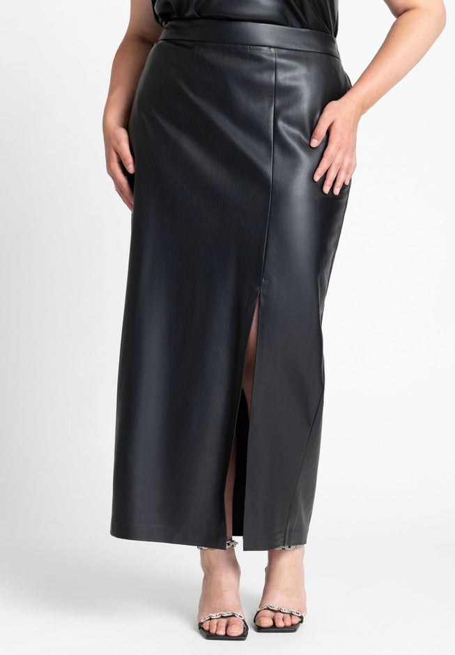 Faux Leather Column Skirt With Slit image number 2