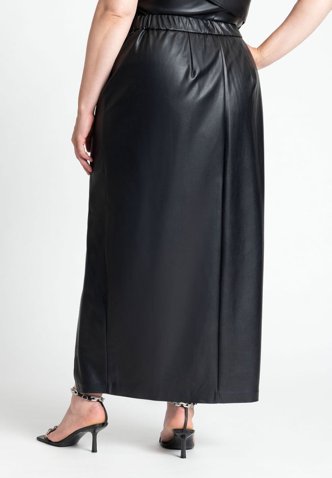 Faux Leather Column Skirt With Slit image number 3