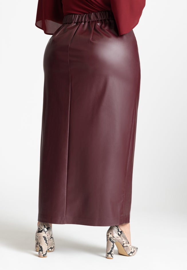 Faux Leather Column Skirt With Slit image number null