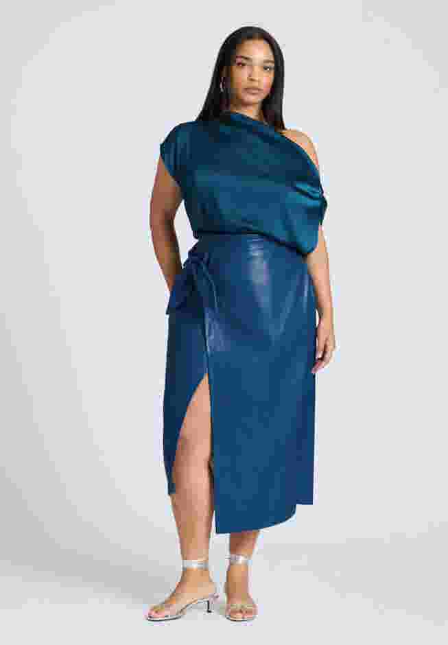 Wrap Front Faux Leather Midi Skirt image number 0