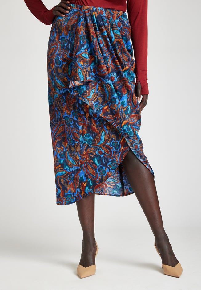 Barkwood x ELOQUII Printed Draped Skirt image number null