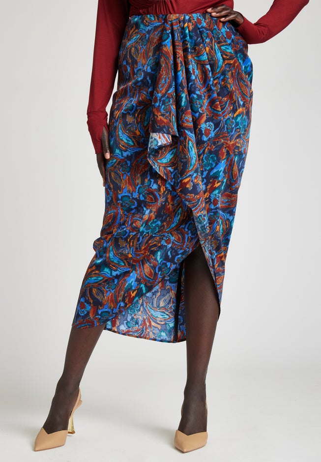 Barkwood x ELOQUII Printed Draped Skirt image number null
