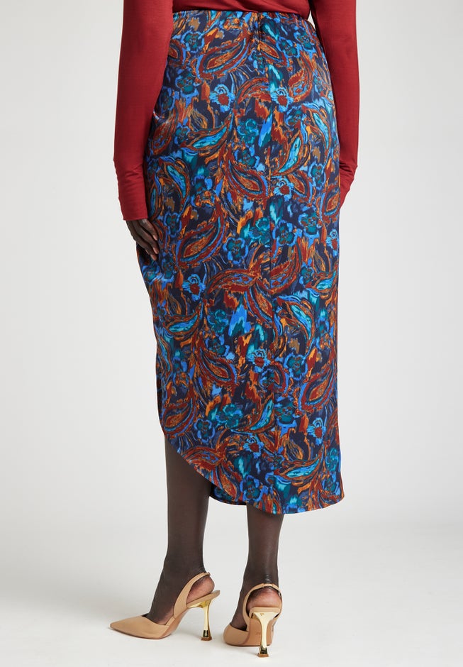 Barkwood x ELOQUII Printed Draped Skirt image number null