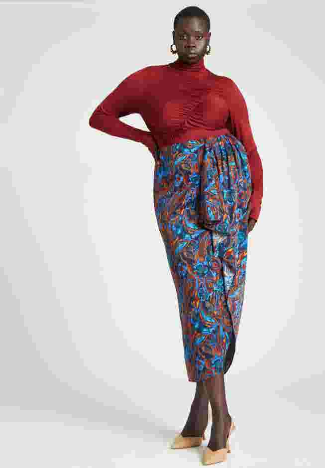 Barkwood x ELOQUII Printed Draped Skirt image number 0