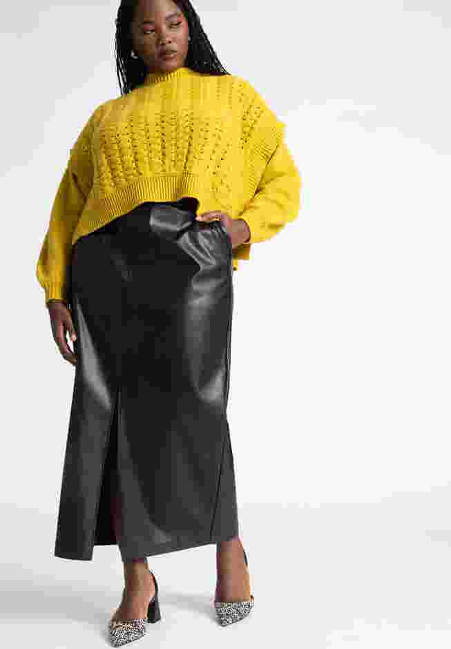 Faux Leather Column Skirt With Slit image number 3