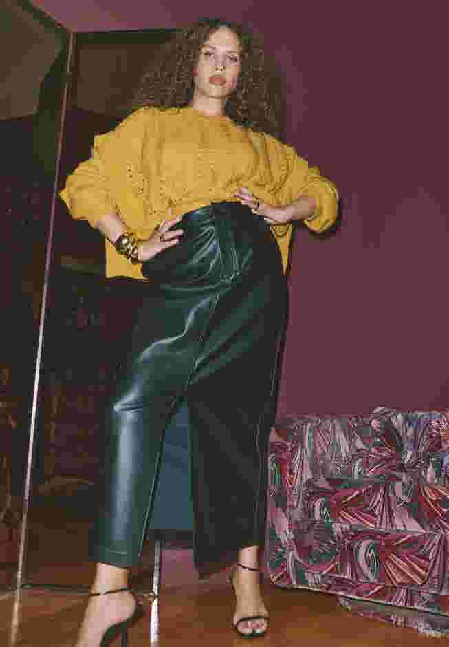 Faux Leather Column Skirt With Slit image number 0