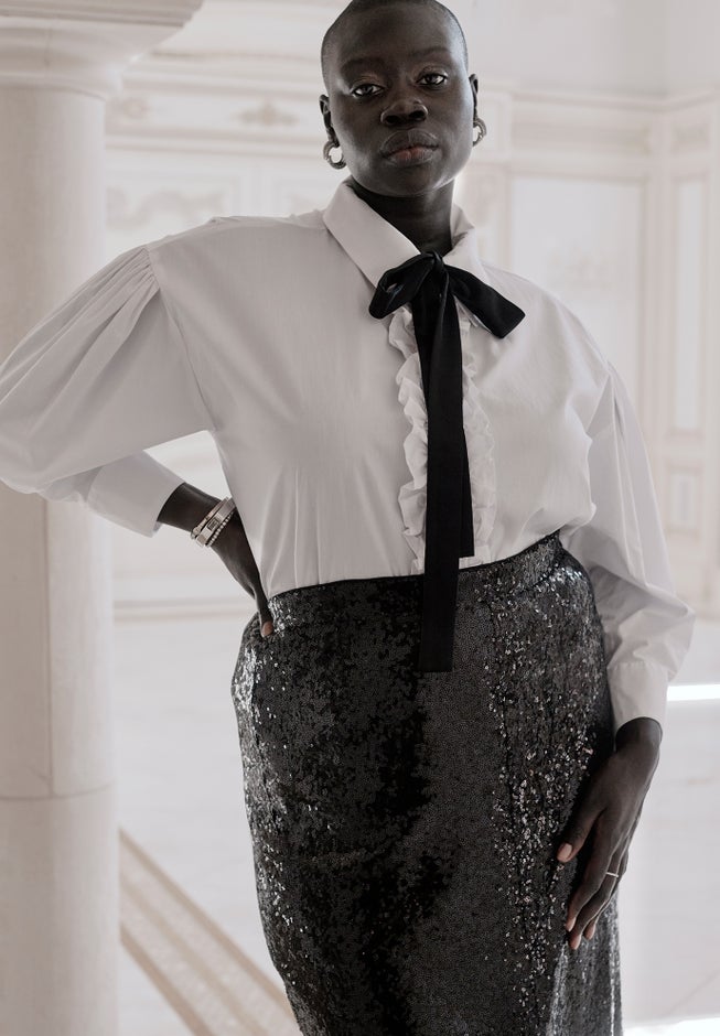 Sequin Shimmer Maxi Skirt With Slit image number null
