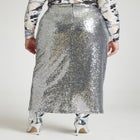 Sequin Shimmer Maxi Skirt With Slit image number null